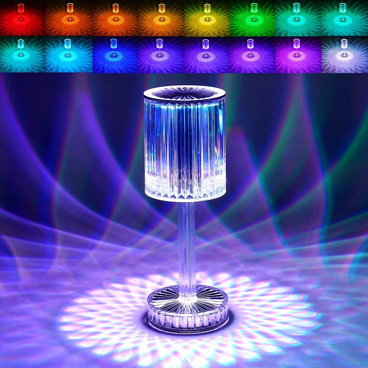 Close-up of the beautiful crystal table lamp with USB power cable.