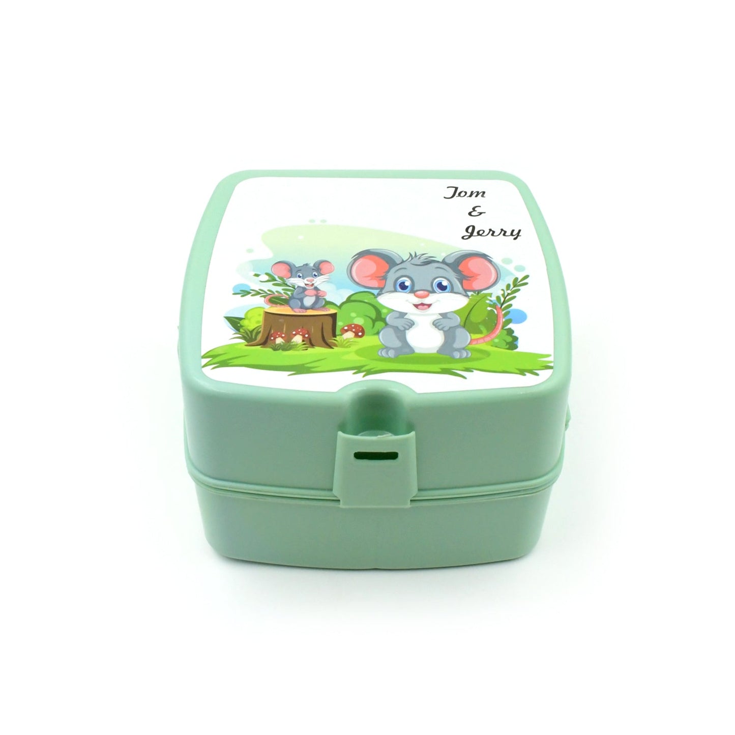 Top-down view of the blue Double Layer Lunch Box with its lid closed and secure push locks.