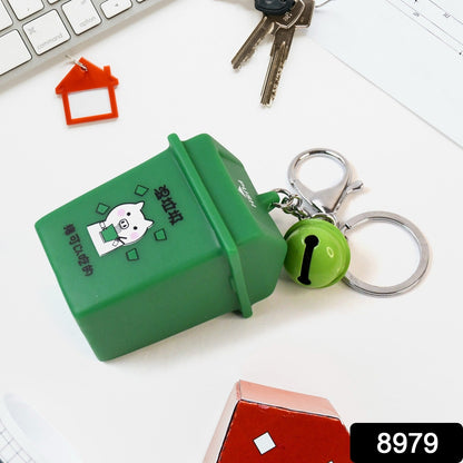 Durable plastic mini recycle bin Trash Can Keychain for keys and bags