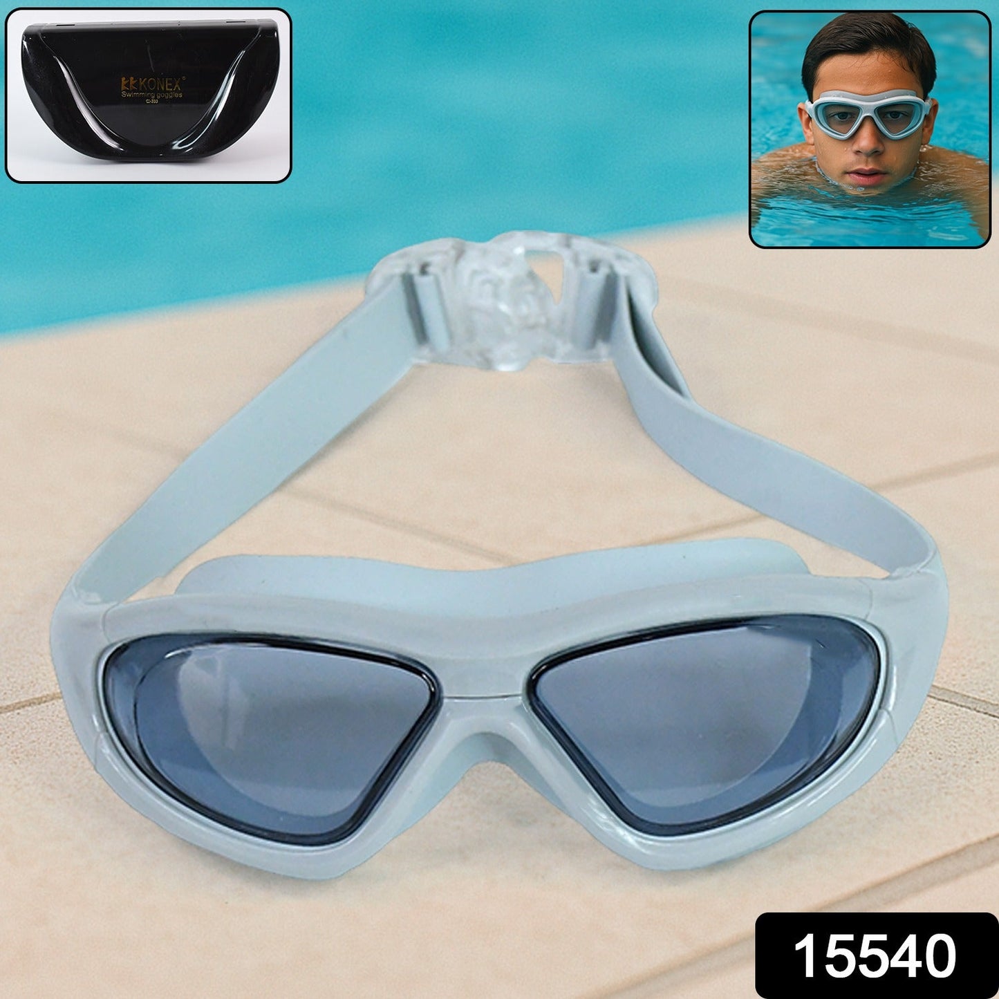 Knx Premium Wide Vision Swimming Goggles With protective hard case (1 Pc)