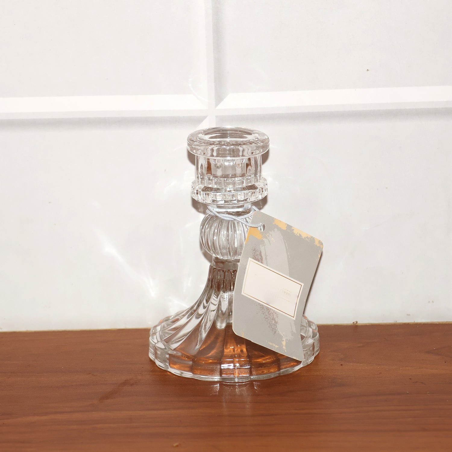 Crystal pillar candle holder stand providing stable candle support