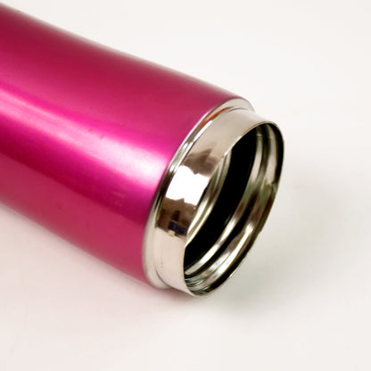 Exterior shot of a stylish stainless steel travel water bottle