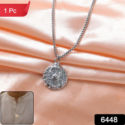 Close-up of silver-tone Hanuman Locket Necklace pendant with intricate detailing.
