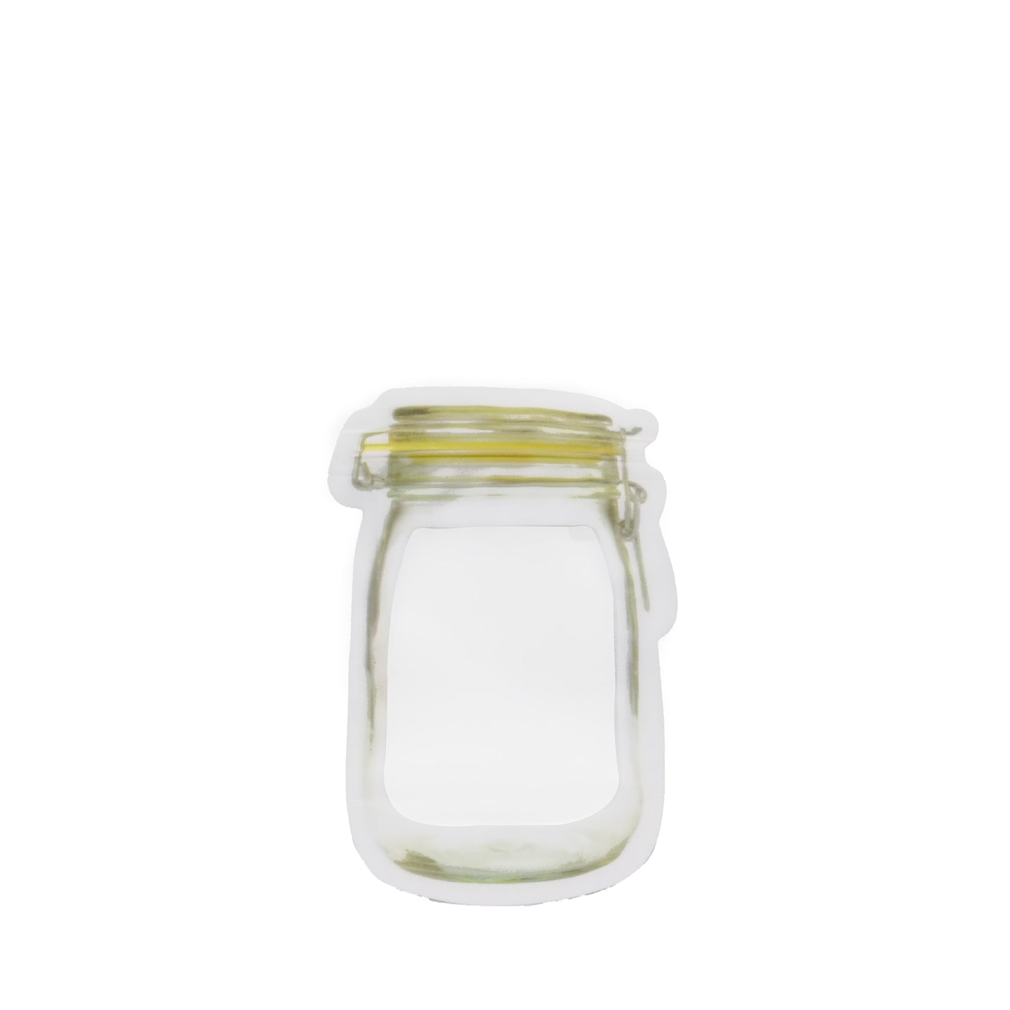 Airtight plastic snack bag, 150ml, standing upright and ready for use.