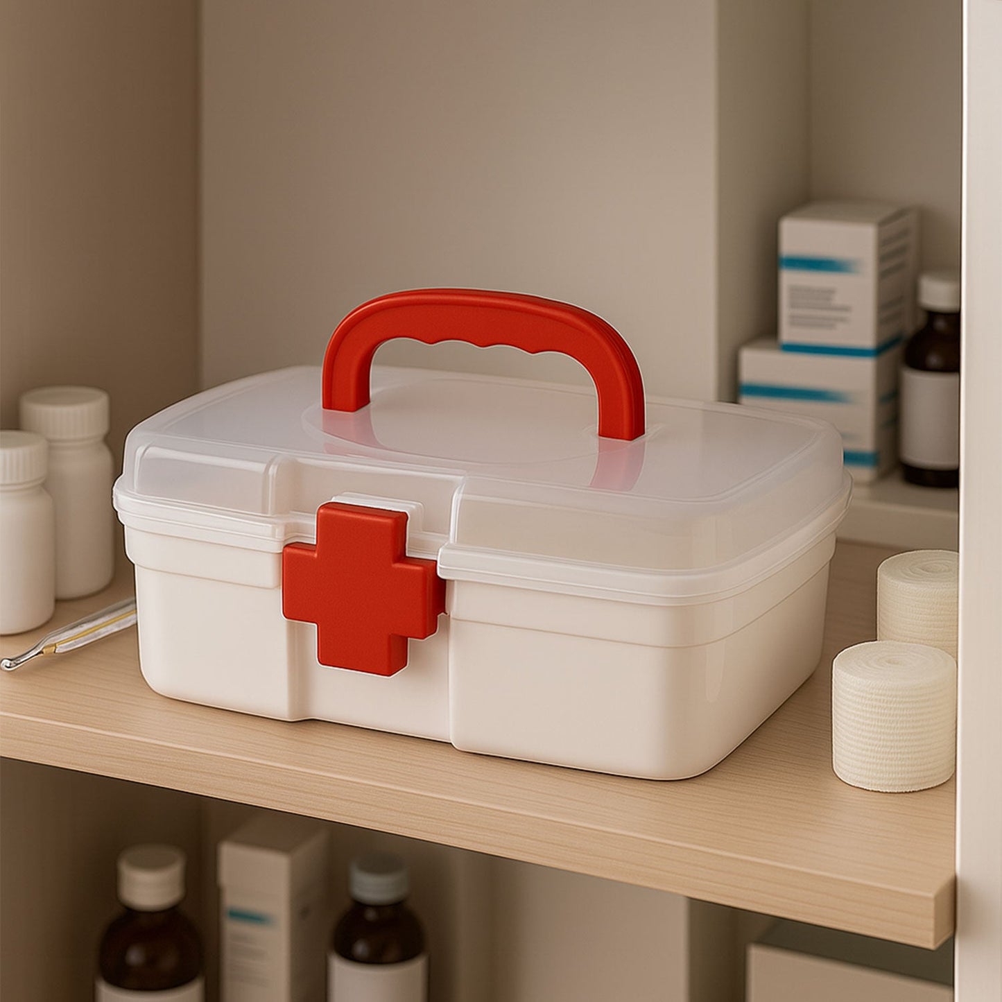 Organivo 3-compartment First Aid Box in white with its retail packaging.