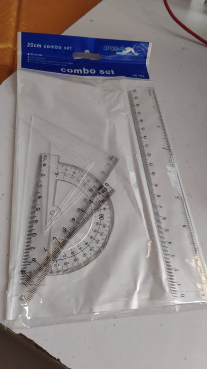 Compact plastic geometry set with triangle ruler and protractor for easy portability