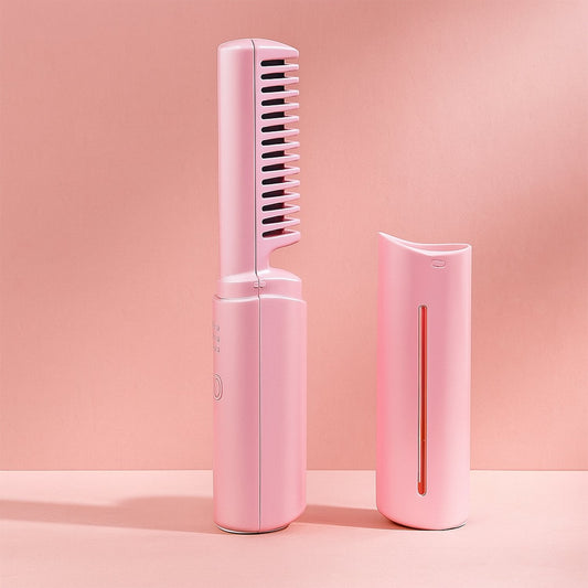 Rechargeable Mini Hair Straightener, Travel Portable USB Charging Cordless Hair Straightener Bursh, Three Temperature Adjustments Flat Iron Comb (1 Pc)