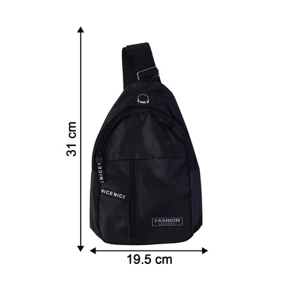 Side profile of the sleek FERVENT Waterproof USB Charging Sling Bag, showcasing its compact design.