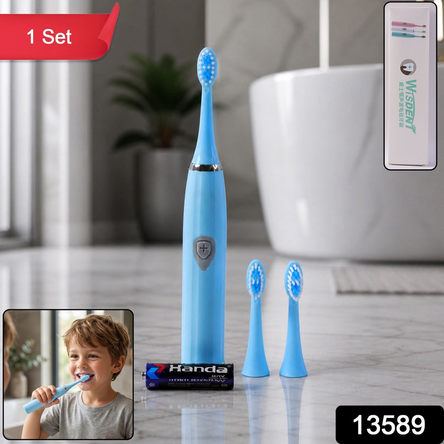 A sleek white portable electric toothbrush displayed from the side, highlighting its design.