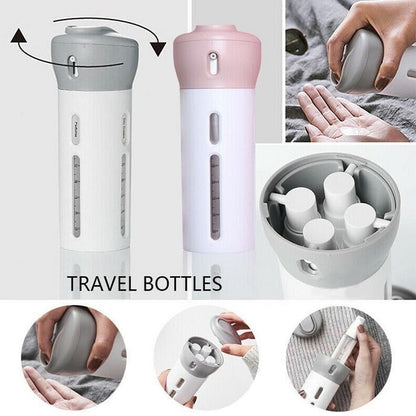 The complete Travel Dispenser Bottle Set, ready for your next adventure.