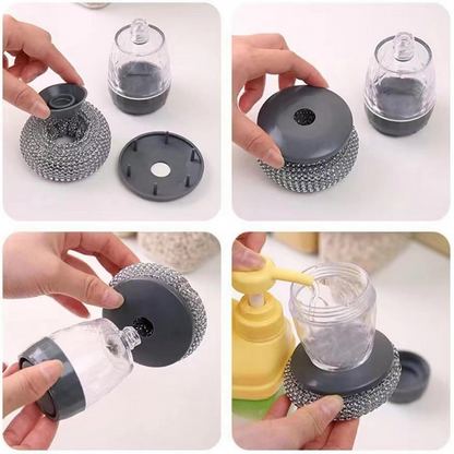 Side view of the soap dispenser with scrub, demonstrating the comfortable grip of the handle.