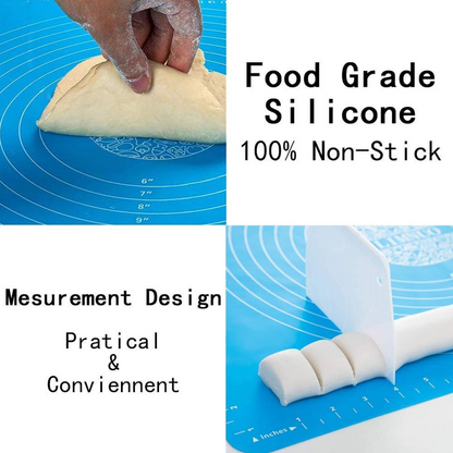 Close-up of the non-stick surface and precise measurement markings on the silicone mat.