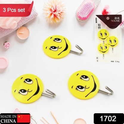 3Pcs Self Adhesive Multipurpose Smiley Hooks For home Use