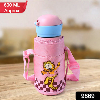 Thermos kids water bottle with cover and carrying strap for easy transport