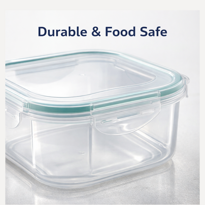 Microwave-safe kitchen container with lid, showing steam release.