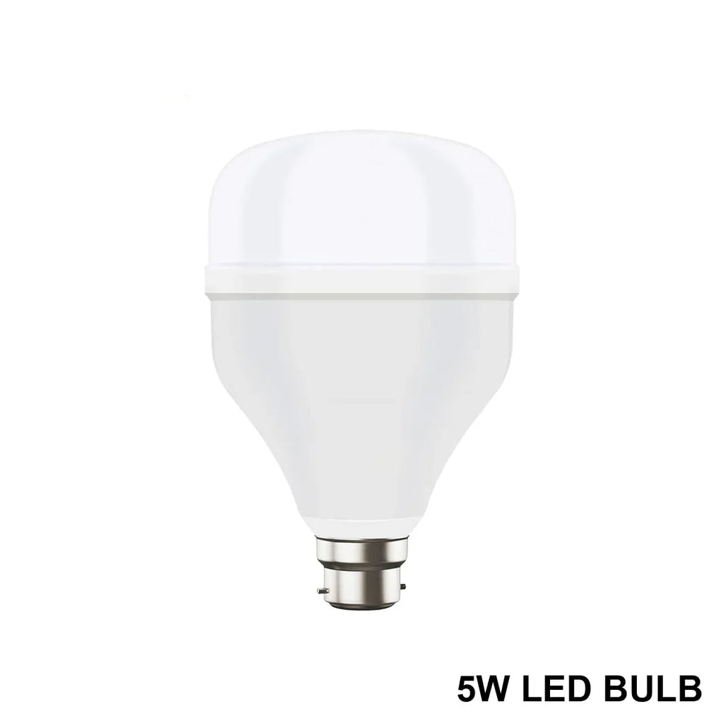 Bright 5W LED bulb emitting cool white light, showcasing its energy efficiency.