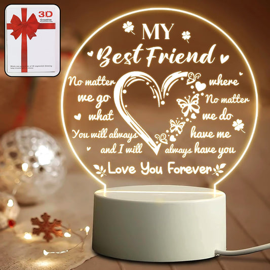 Best Friend 3D LED Night Lamp with heart design on acrylic plate illuminated