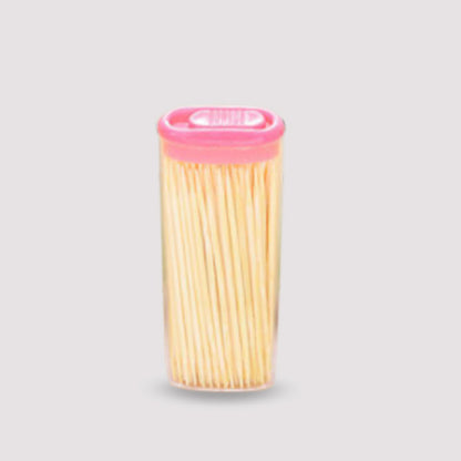 Organivo bamboo toothpicks in their hygienic dispenser box, ready for use.