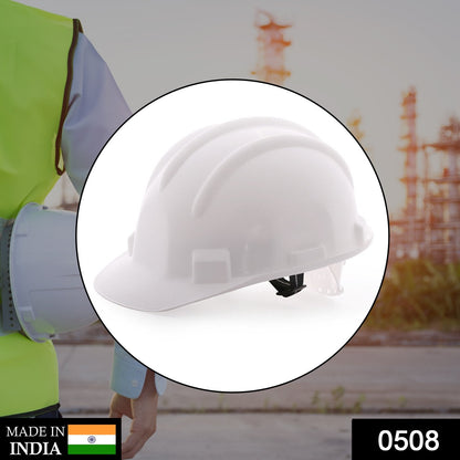 Front view of an anti-smashing construction helmet, highlighting its robust design and protective features.