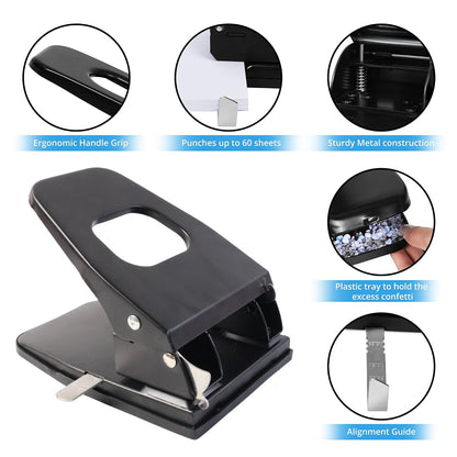 Heavy-Duty Metal 2-Hole Paper Punch Machine (2 Pc)