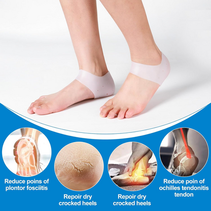 Bottom view of a silicone heel protector with anti-slip granules.