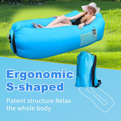 Trekola inflatable lounger neatly packed in its carry bag, ready for travel.