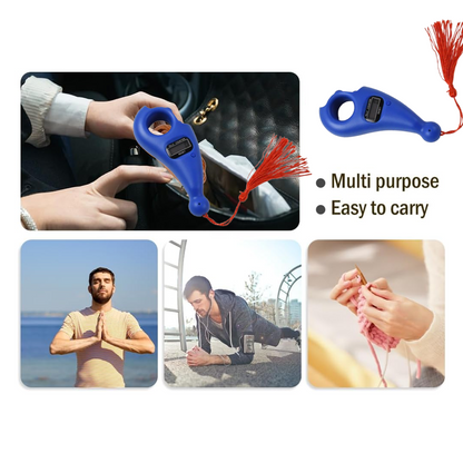 Ergonomic Digital Tasbih Counter with a comfortable finger ring for hands-free Zikr.