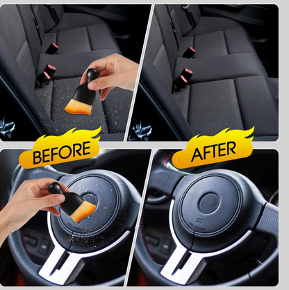 Close-up of ultra-soft bristles on the car interior cleaning brush.