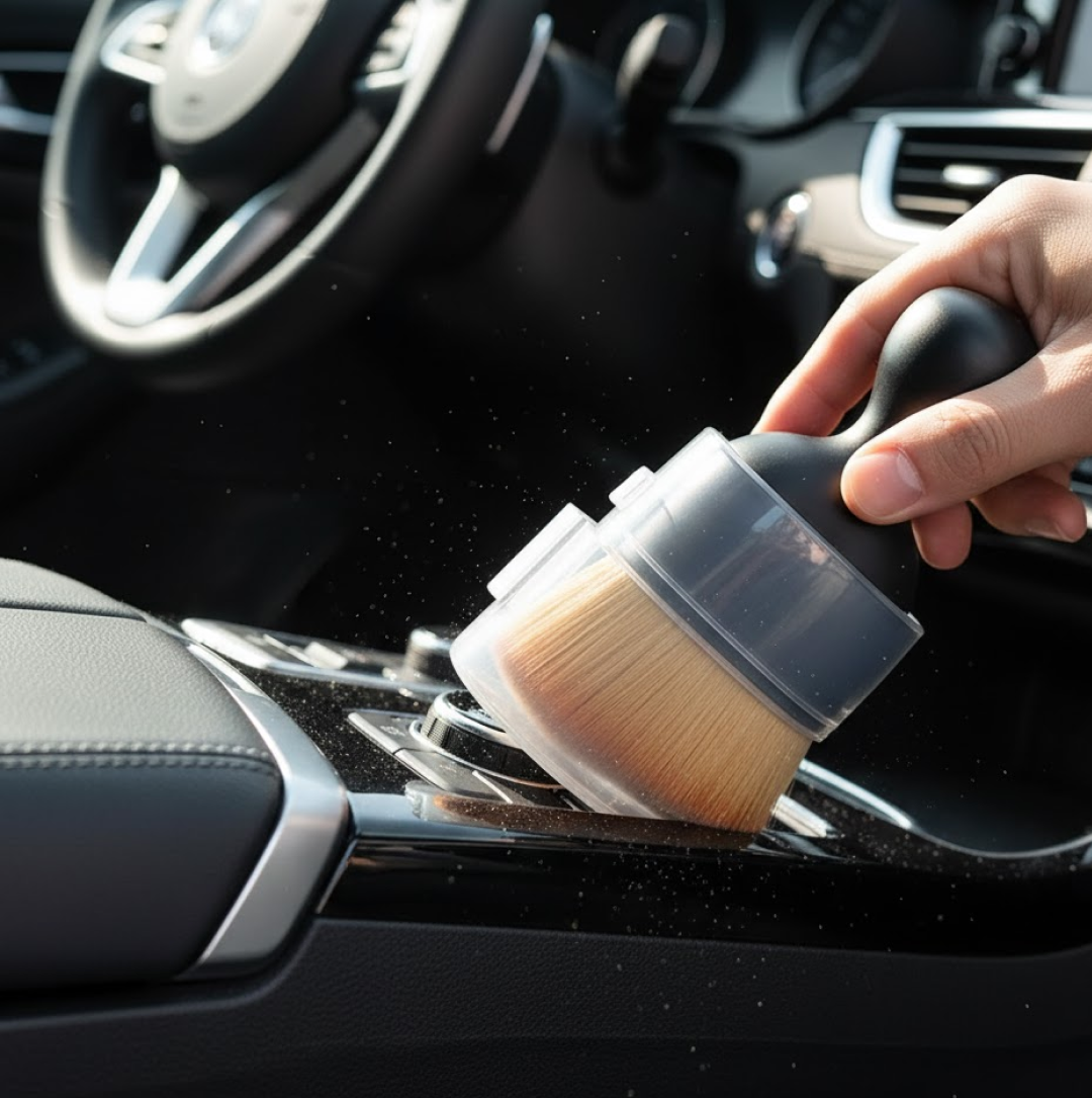 Soft bristle car interior cleaning brush, ideal for detailing dashboards.