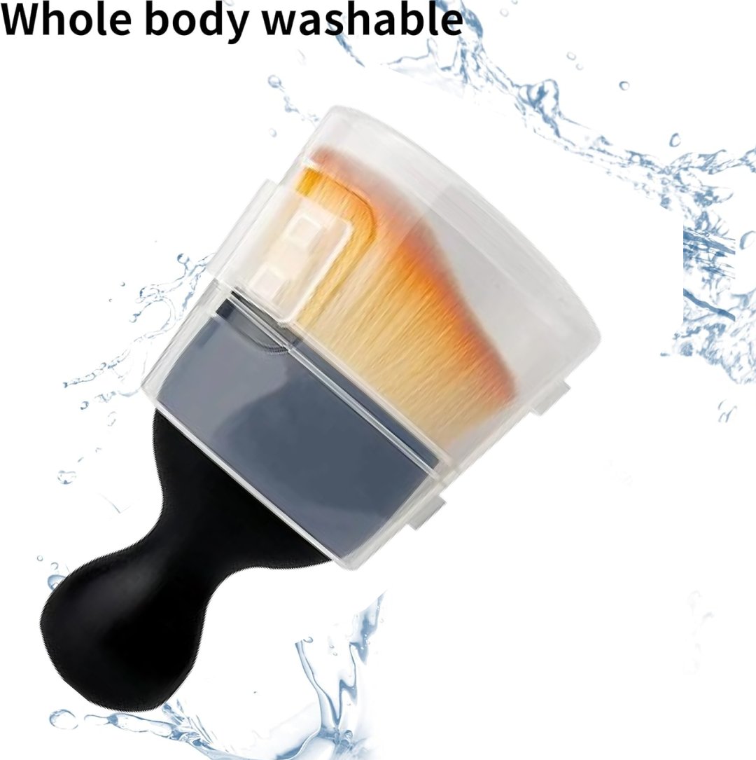 Car interior cleaning brush dusting a dashboard and vents.