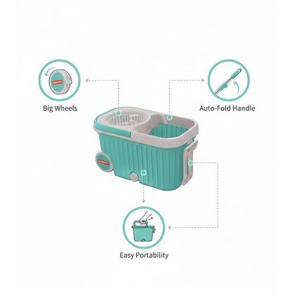 Adjustable, extendable handle of the Ganesh 360 Spin Mop for ergonomic cleaning.