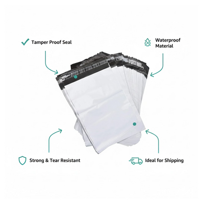 Stack of plain tamper proof courier bags ready for secure shipments.
