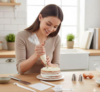 Hand using a silicone pastry brush to glaze a freshly baked cake.