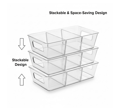 Top-down view of the Organivo clear fridge bin, showcasing its spacious design.