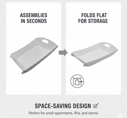 Bottom view of the serving tray, revealing its stable support legs when unfolded.