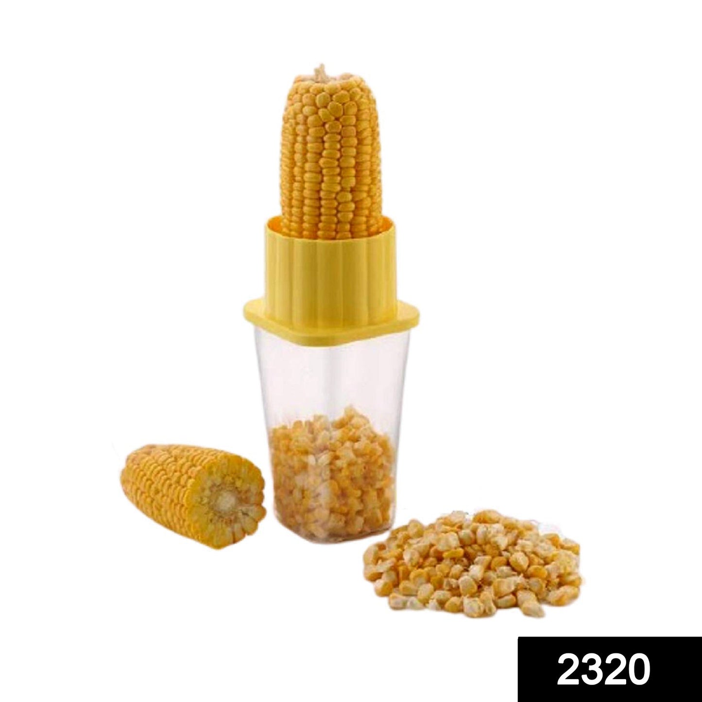 Compact corn cob remover showing its stainless steel blade and plastic casing.