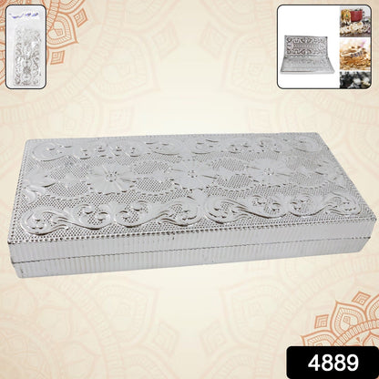 Silver ornamental designer gifting cash box with intricate embossed pattern