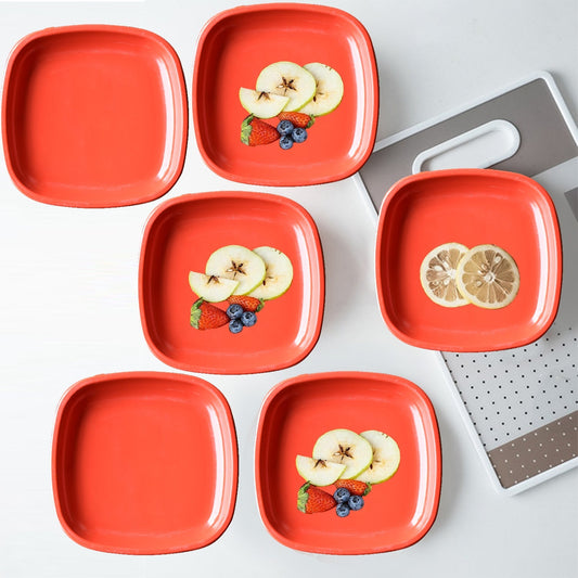 Set of 6 square microwave safe quarter plates, ideal for daily use.