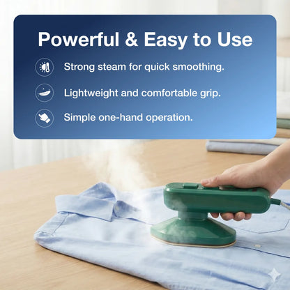 User steaming a shirt with the handheld garment steamer, showing ease of use.