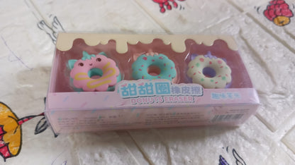 Adorable 3pc Donut Erasers set, a delightful return gift for parties.