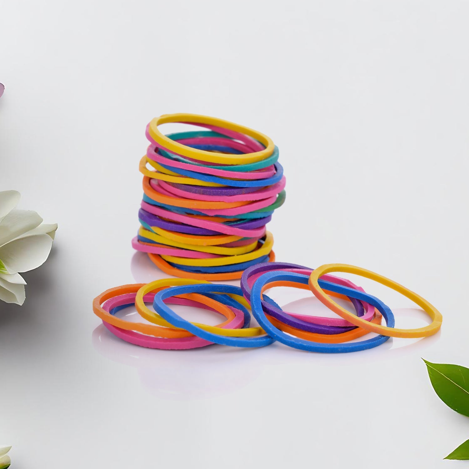 Assorted multicolor elastic rubber bands, showcasing various sizes for diverse uses.