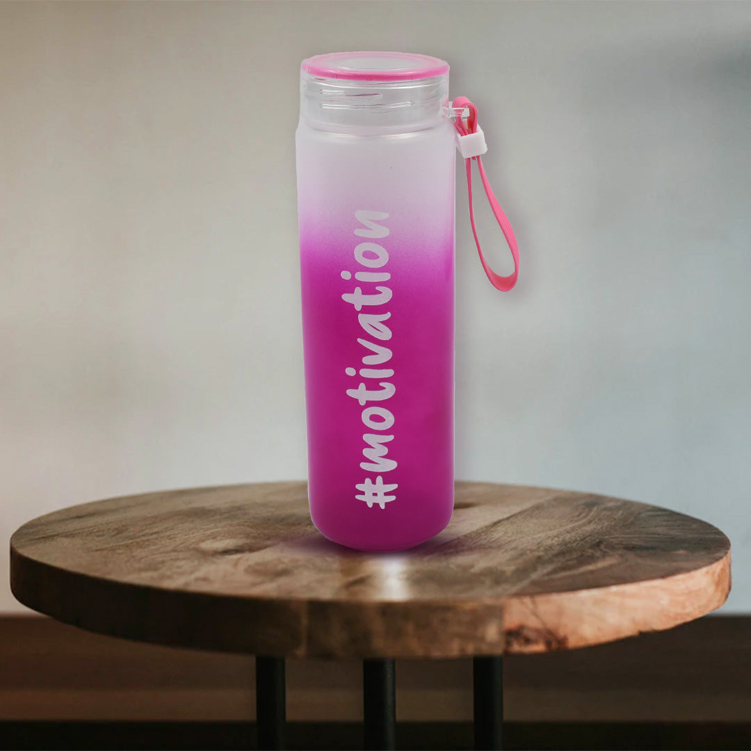 Motivational 350ml Glass Water Bottle – Colorful, Hourly Intake Markings, Reusable for Gym, Cycling & Daily Use