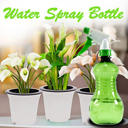 Adjustable nozzle on a clear water spray bottle.