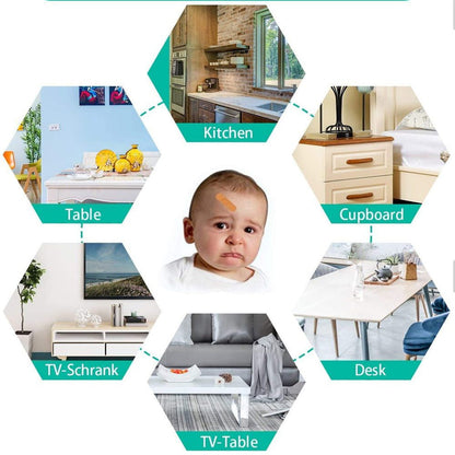 Pack of 4 clear silicone baby corner protectors on a white background.