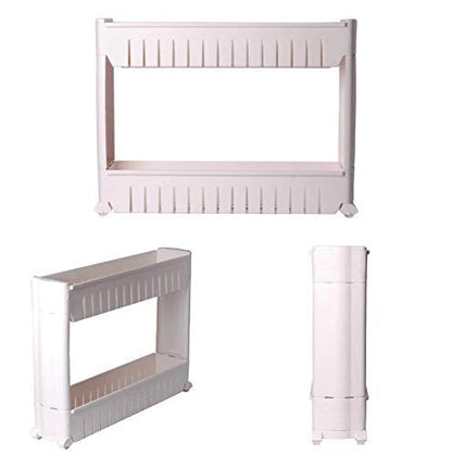 Detailed view of the smooth-gliding wheels and sturdy base of the slim storage rack.