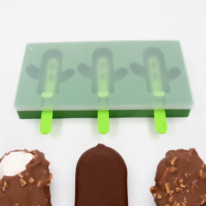 Ice Cream Mould sicle Mold, Cactus Shape Ice  Molds Homemade sicle for DIY Ice sicle, 3-Cavity Summer Food Kitchen Tools (1 Pc)