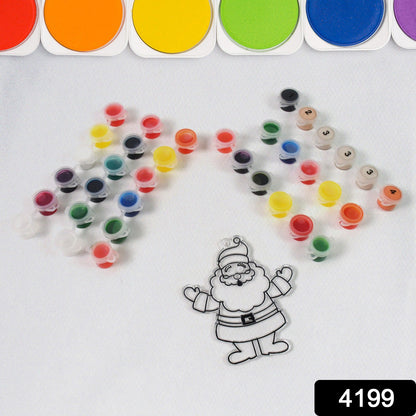 Close-up of acrylic paints, brushes, and a numbered canvas from a beginner DIY painting kit.