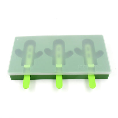 Ice Cream Mould sicle Mold, Cactus Shape Ice  Molds Homemade sicle for DIY Ice sicle, 3-Cavity Summer Food Kitchen Tools (1 Pc)