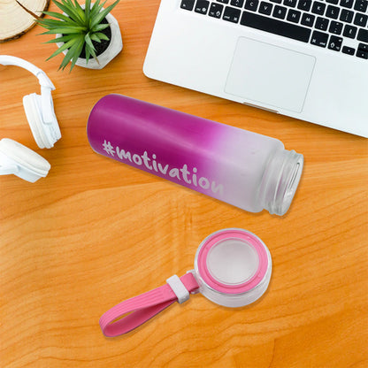 Motivational 350ml Glass Water Bottle – Colorful, Hourly Intake Markings, Reusable for Gym, Cycling & Daily Use