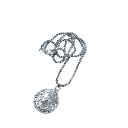 Close-up of the silver Hanuman Locket Necklace pendant, emphasizing the antique finish.